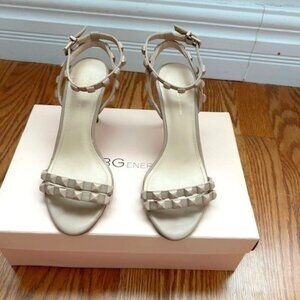 BCBG nude leather strappy heels with studs- size 6.5